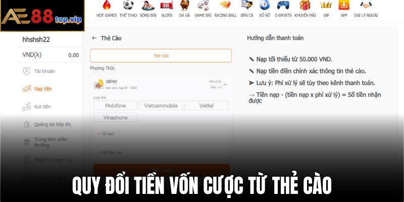 Dùng thẻ cào để quy đổi vốn cược siêu nhanh